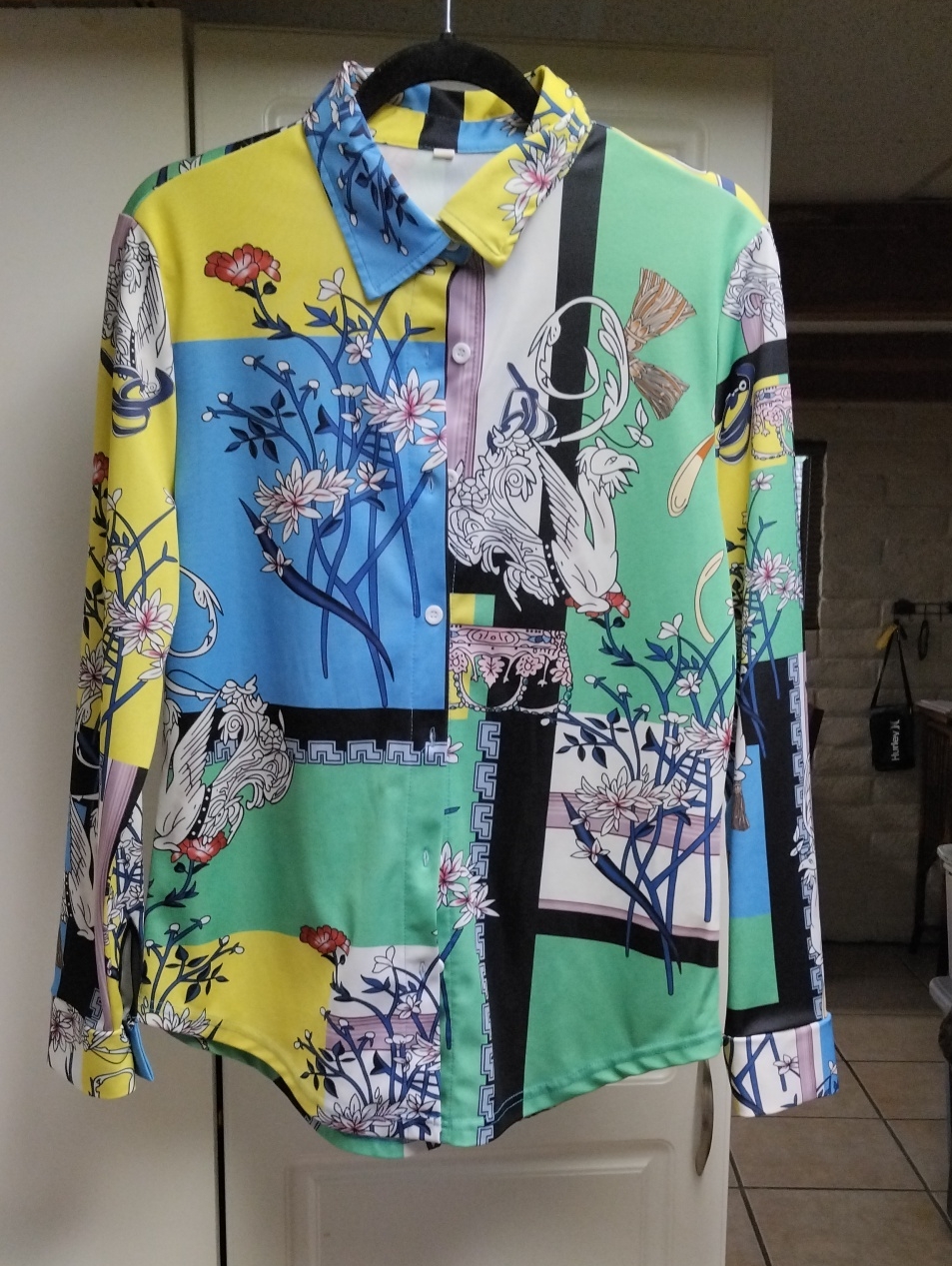 Vibrant Floral Patchwork Button-Up Shirt